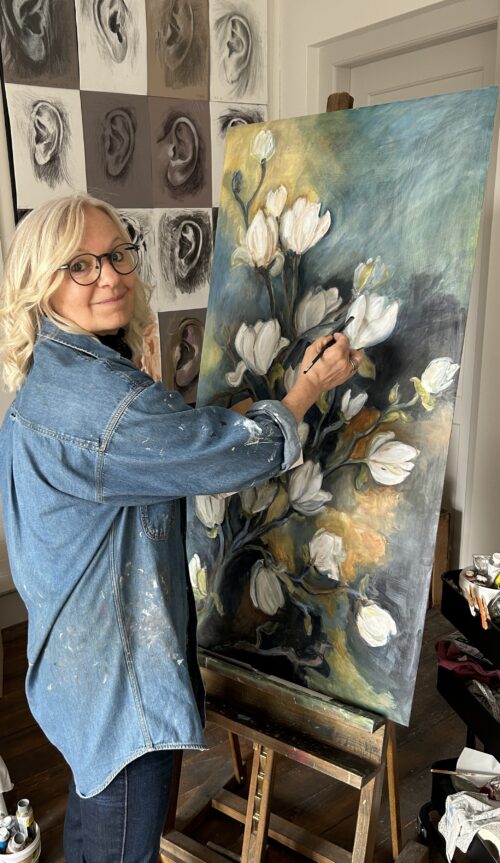 Foto Barbara an der Leinwand